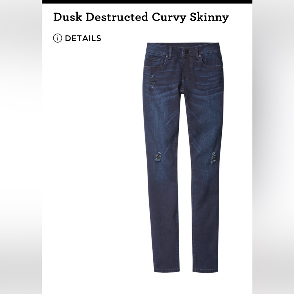 CABI CAbi Dusk Destructed Vintage Curvy Skinny Size 10 Dark Wash Denim EUC
